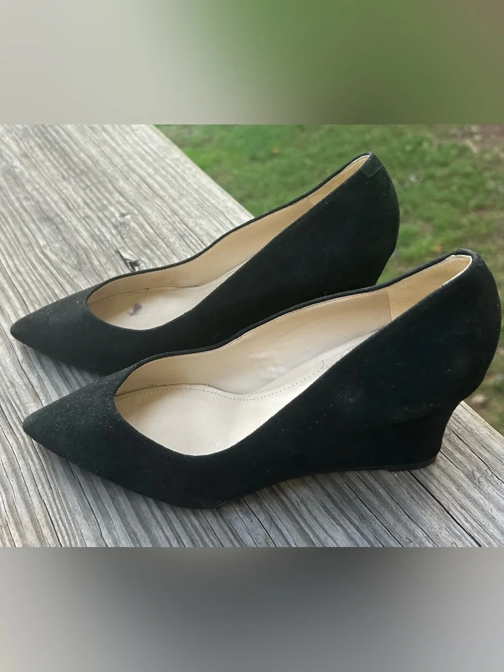 Marc Fisher Classic Black Suede Pointed-Toe Wedge Pumps